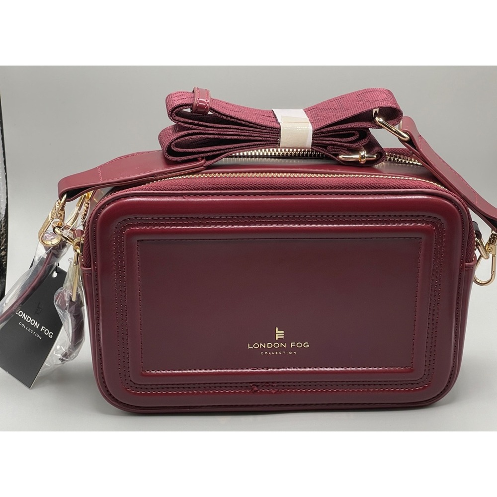London Fog Mile Camera Crossbody Bag burgundy with matching wallet NEW